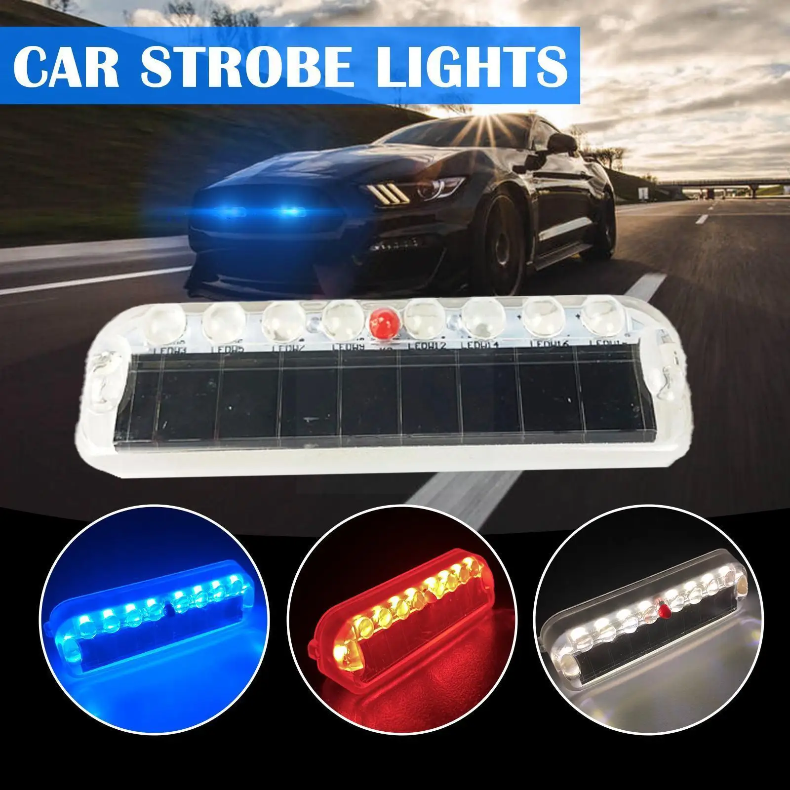 

10 Led Solar Car Strobe Lights Fake Alarm Warning Security With Lamp Flashing Anti-theft Self-adhesive Double-sided Tape B0d8