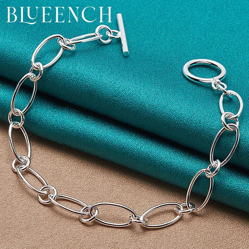 

Blueench 925 Sterling Silver Paper Clip Chain OT Buckle Bracelet For Women Fashion Personality Charm Jewelry