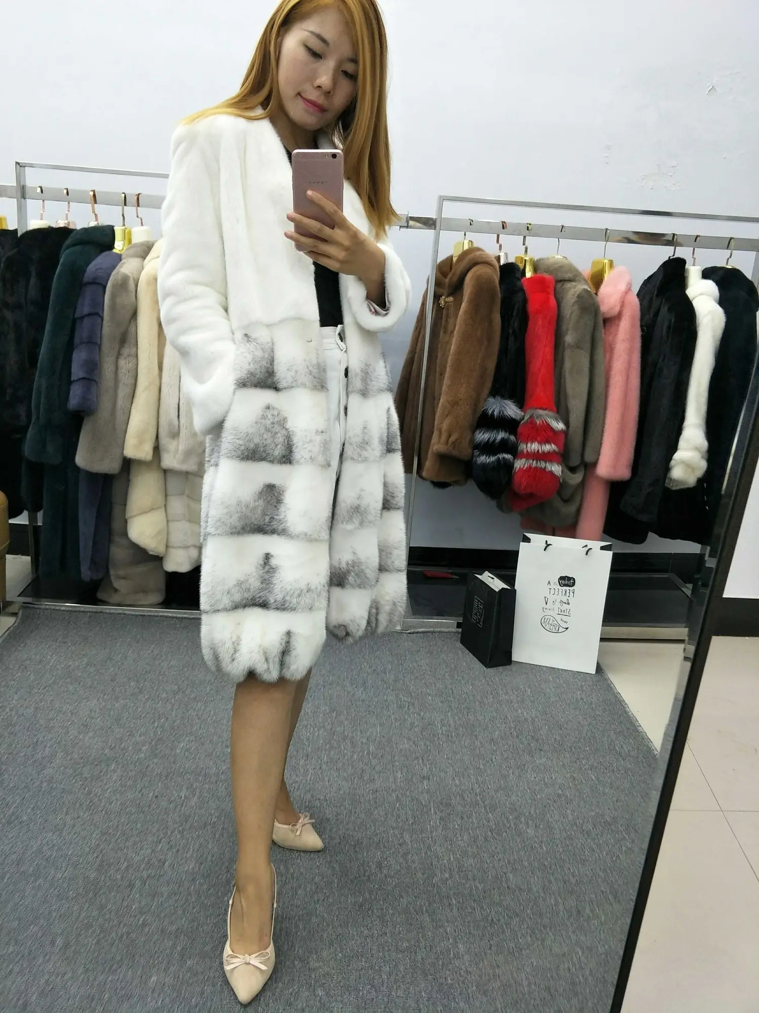 

women's Imported velvet 2023 outerwear coats new mink fur whole mink female long section slim coat