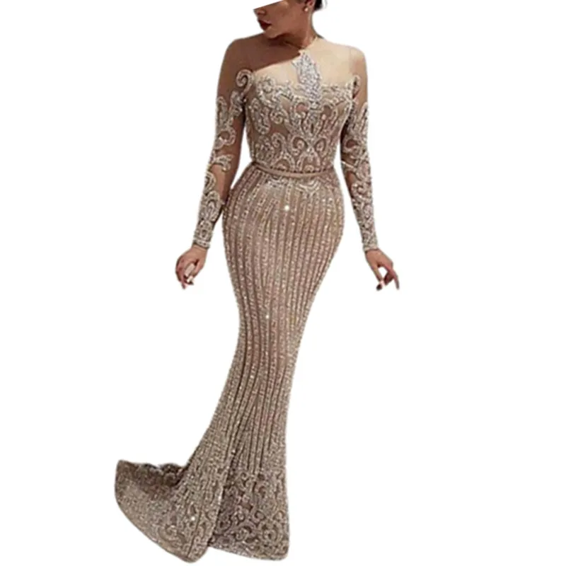 Fashionable Women's Clothing Elegant Temperament Gilded Sexy Dress Party Luxury Long Dress Wedding Guest Dinner Reception Dress