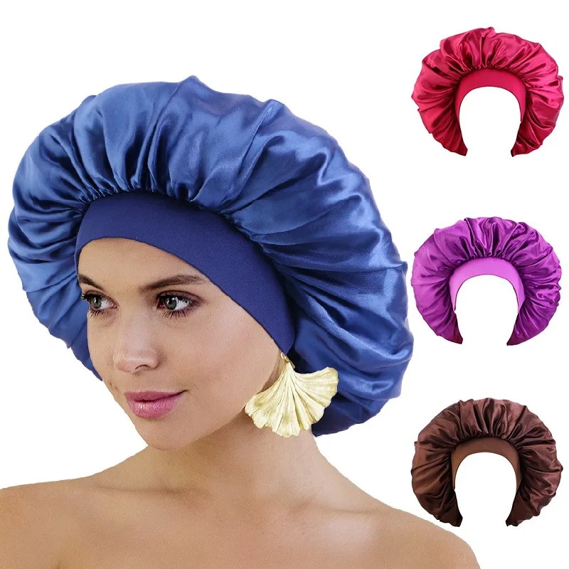 

New Extra Large Satin Bonnet Sleep Cap with high elastic hair band Night Cap Hair Care Bonnet Nightcap for Women Men chemo Caps