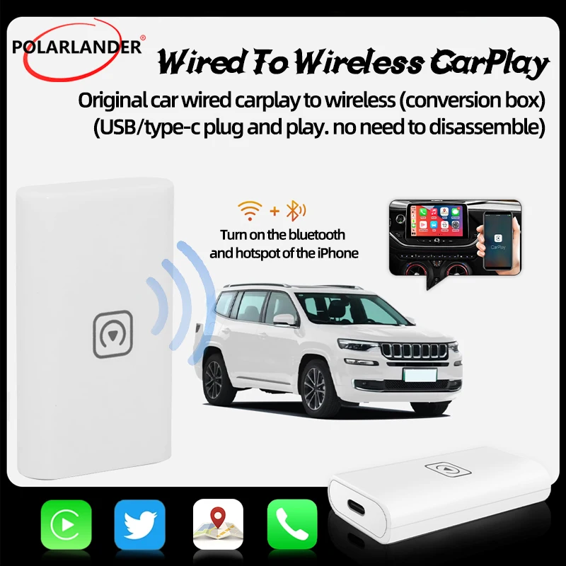 

Smart CarPlay Box Bluetooth 5.0 Carpaly Module Dual WiFi Support Siri Wireless Support APP P3819 Type-C WIFI for Original Car