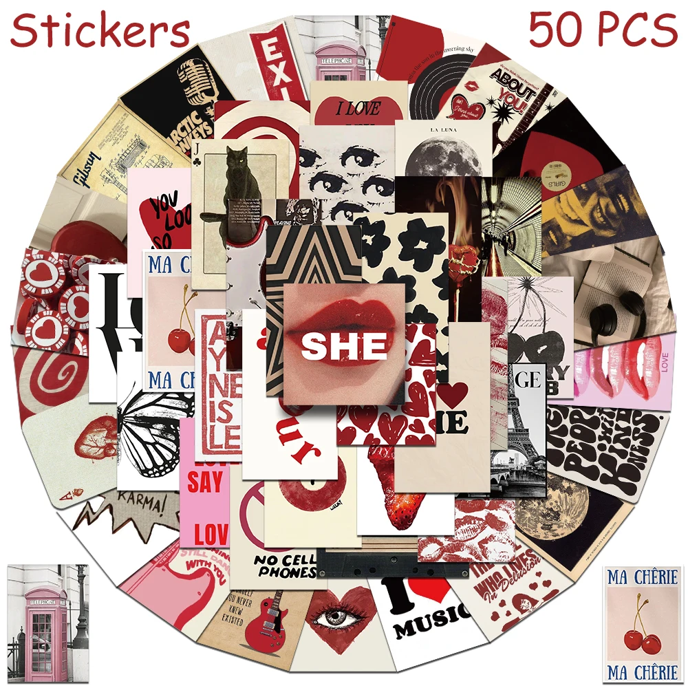 

PickJoy Красные эстетические водонепроницаемые наклейки 50 шт