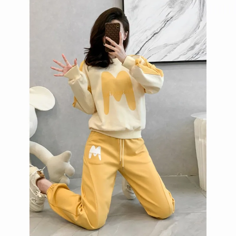 

Осенне-зимний новый свитер, Модный повседневный спортивный комплект, женский свободный и облегающий стиль, комплект из двух предметов