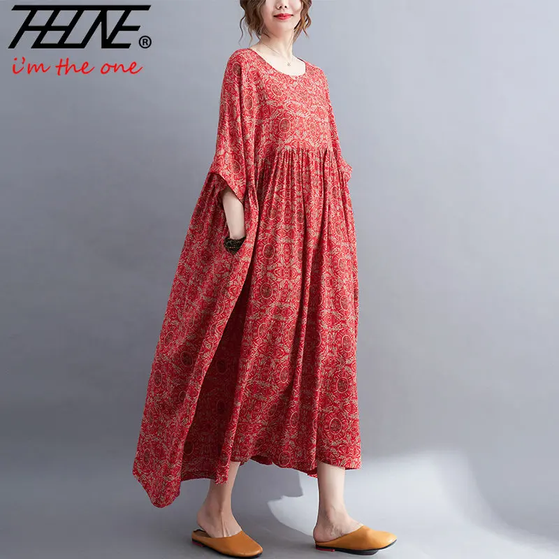 

Женское Хлопковое платье в горошек, повседневное свободное винтажное длинное платье большого размера в Корейском стиле на лето