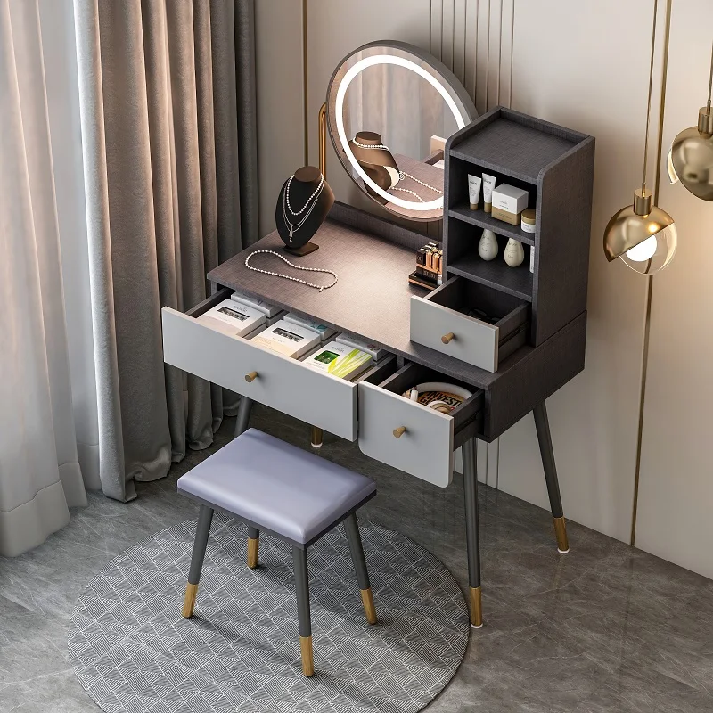 

Light Luxury Dressing Table Bedroom Modern Simple Makeup Desk Small Apartment Advanced Sense Locker Integrated Gift for Girls