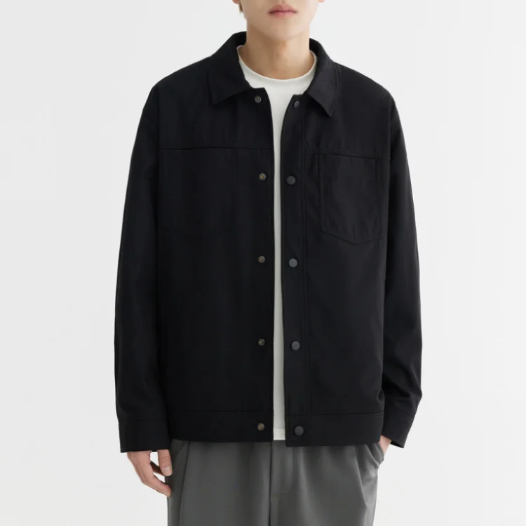 Мужская однотонная простая базовая рубашка с откидным воротником весенний сезон