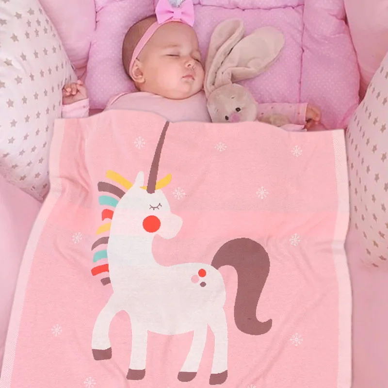 

Baby Blanket New Cute Unicorn Toddler Girls Air Conditioner Blanket For Children's Knitted Quilt Baby Boys Warm Quilts 100*80 cm
