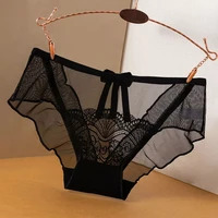 sexy lace black transparent panties women low waist underwear female temptation intimates hollow out erotic briefs plus size