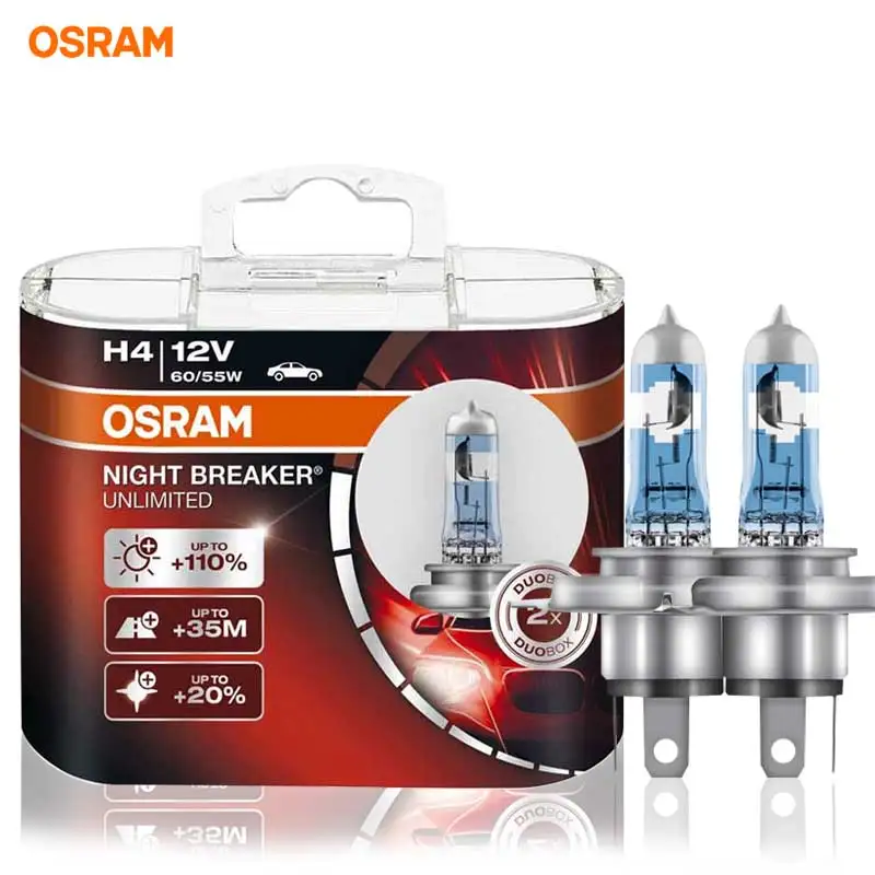 OSRAM H4 9003 HB2 3600K 64193NBU NIGHT BREAKER UNLIMITED 12V 60/55W ไฟหน้ารถ Xenon Super bright White โคมไฟ Hi/Lo Beam 2 PCS