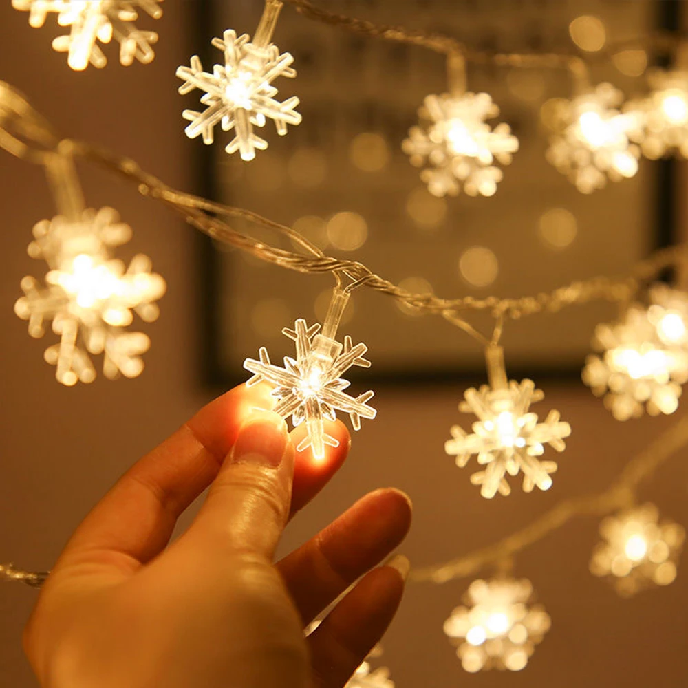 

Christmas Snowflake LED String Fairy Lights 10/20/40 Lights Festoon Led Light Battery-operated Garland New Year Party Decoration