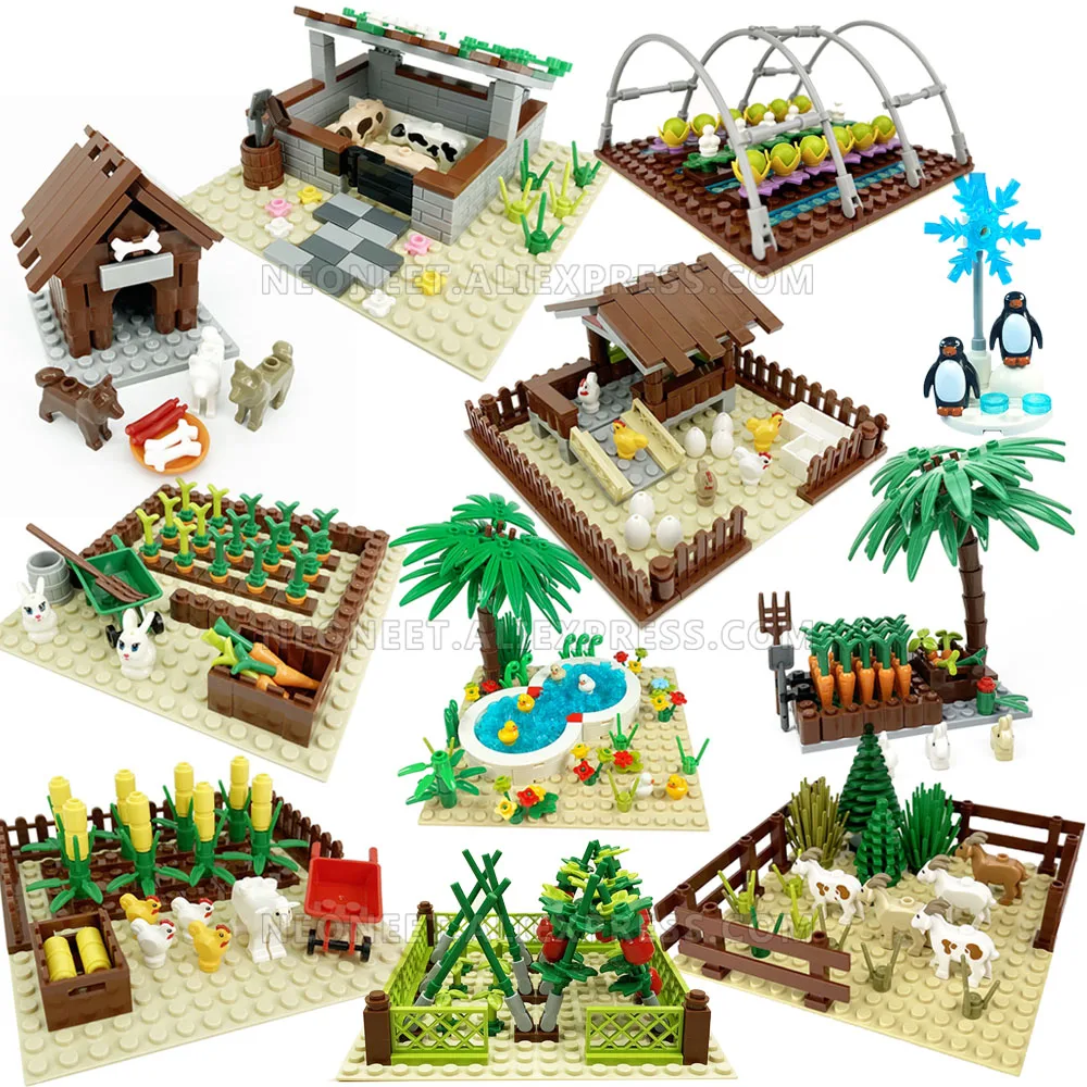 

Farm Animals Trees Plants Building Blocks for Kids MOC Compatible Classic Bricks Toys for Children Juguetes Bloques Base Plate