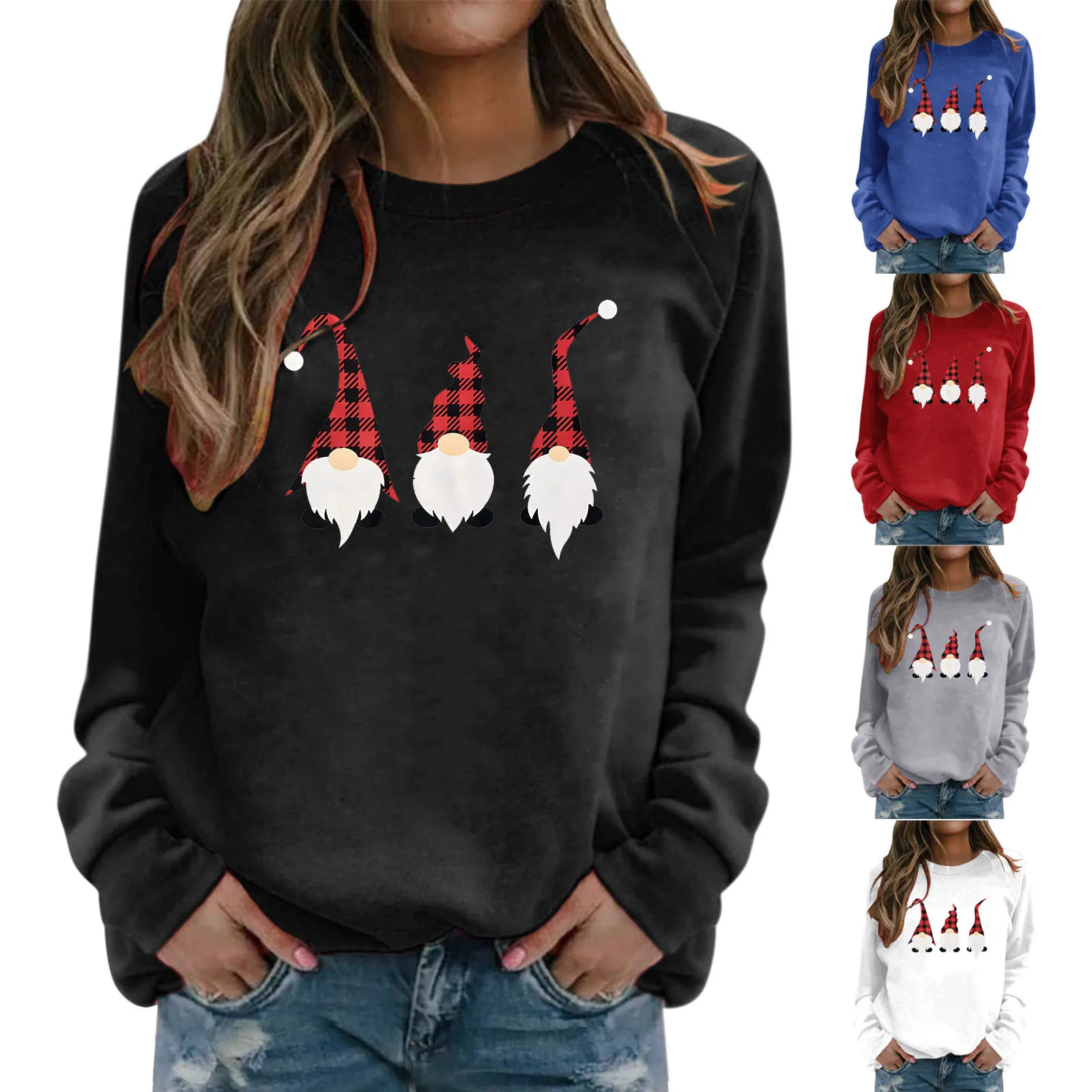 

Womens Merry Christmas Round Neck Hoodless Sweater Long Sleeve Top Pullover daily shirt