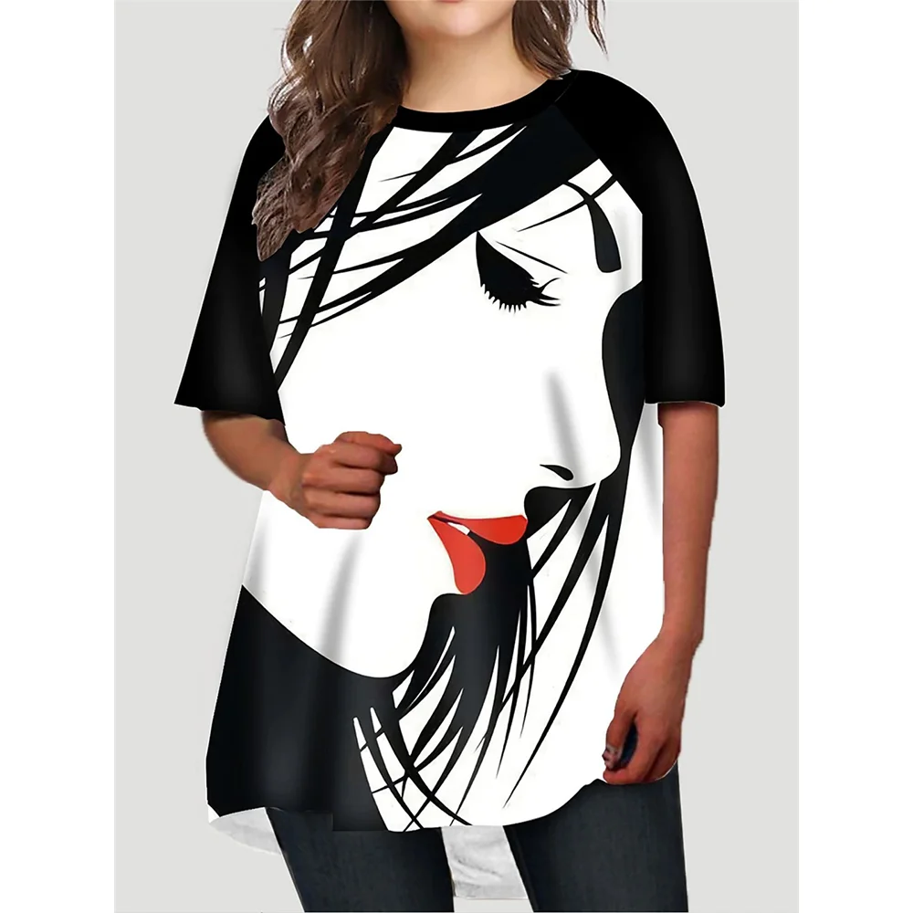 

Summer Women's T-Shirts Oversized Tops 3d Artistic Face Graphic Loose Streetwear O-Neck Clothing Short Sleeves Ladies Shirts Tee