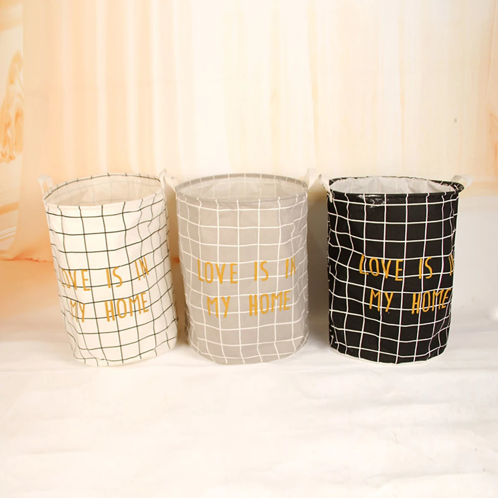 

Льняные складные бочки для хранения всякой всячины с простым дизайном