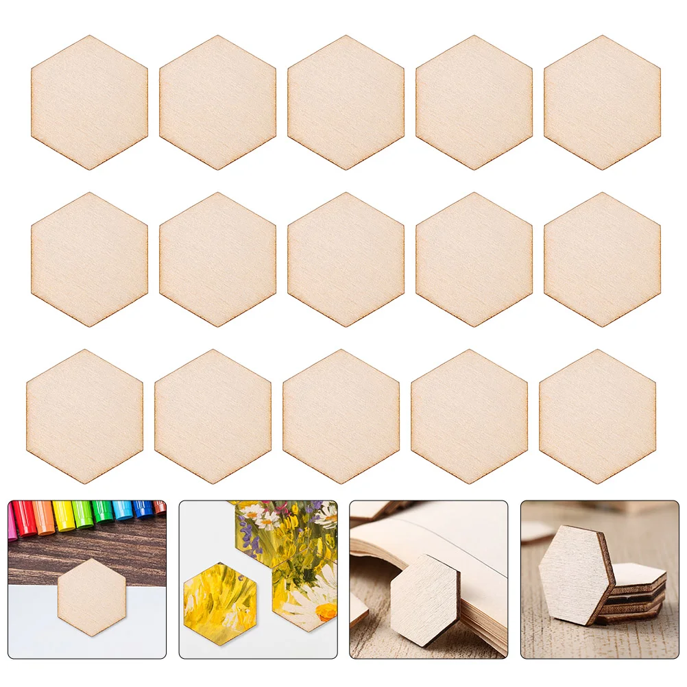

100 Pcs Wood Building Blocks Chips Blank Unfinished Crafts Hexagon Wooden Slice DIY Supplies Accessories