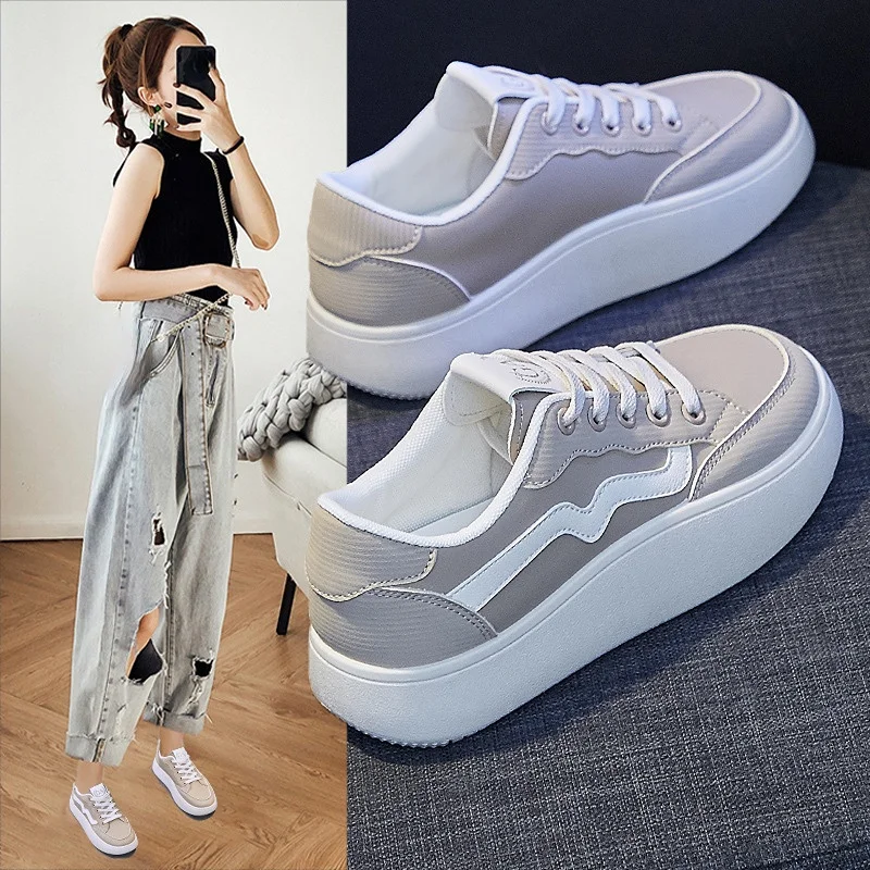 

Женские кроссовки на платформе, белые дышащие кроссовки на платформе, увеличивающие рост, весна 2023