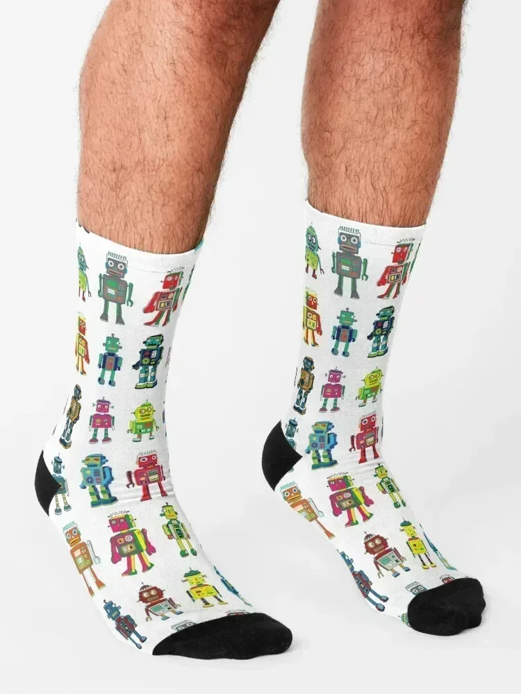 Робот Line-up on White - веселый узор от Cecca Designs Носки Походные ботинки яркие мужские с