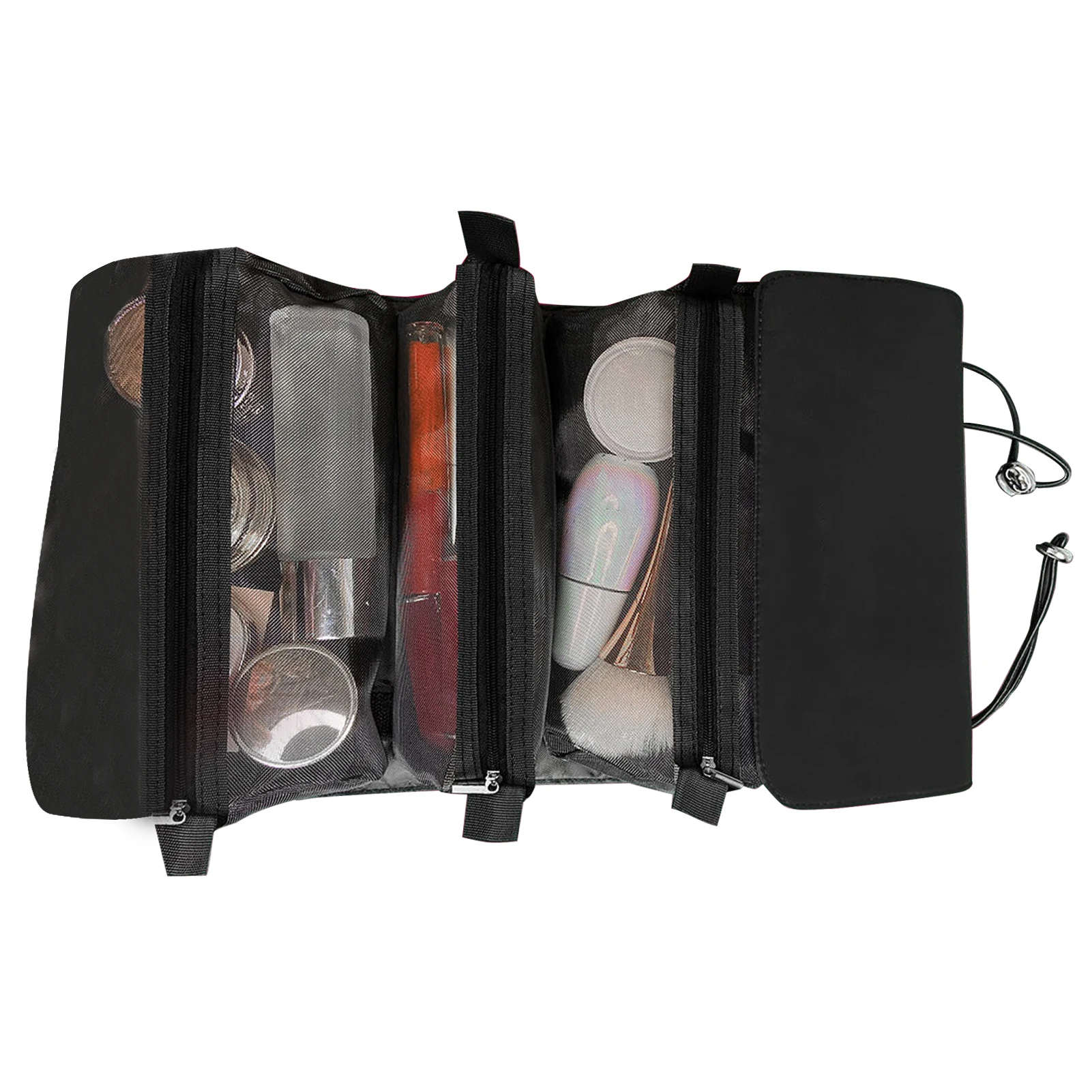 

Pouch 4 In 1 Mesh Makeup Bag Detachable Design Cosmetic Brush Travel Organizer Storage Separable Folding Roll Up Hanging Nylon