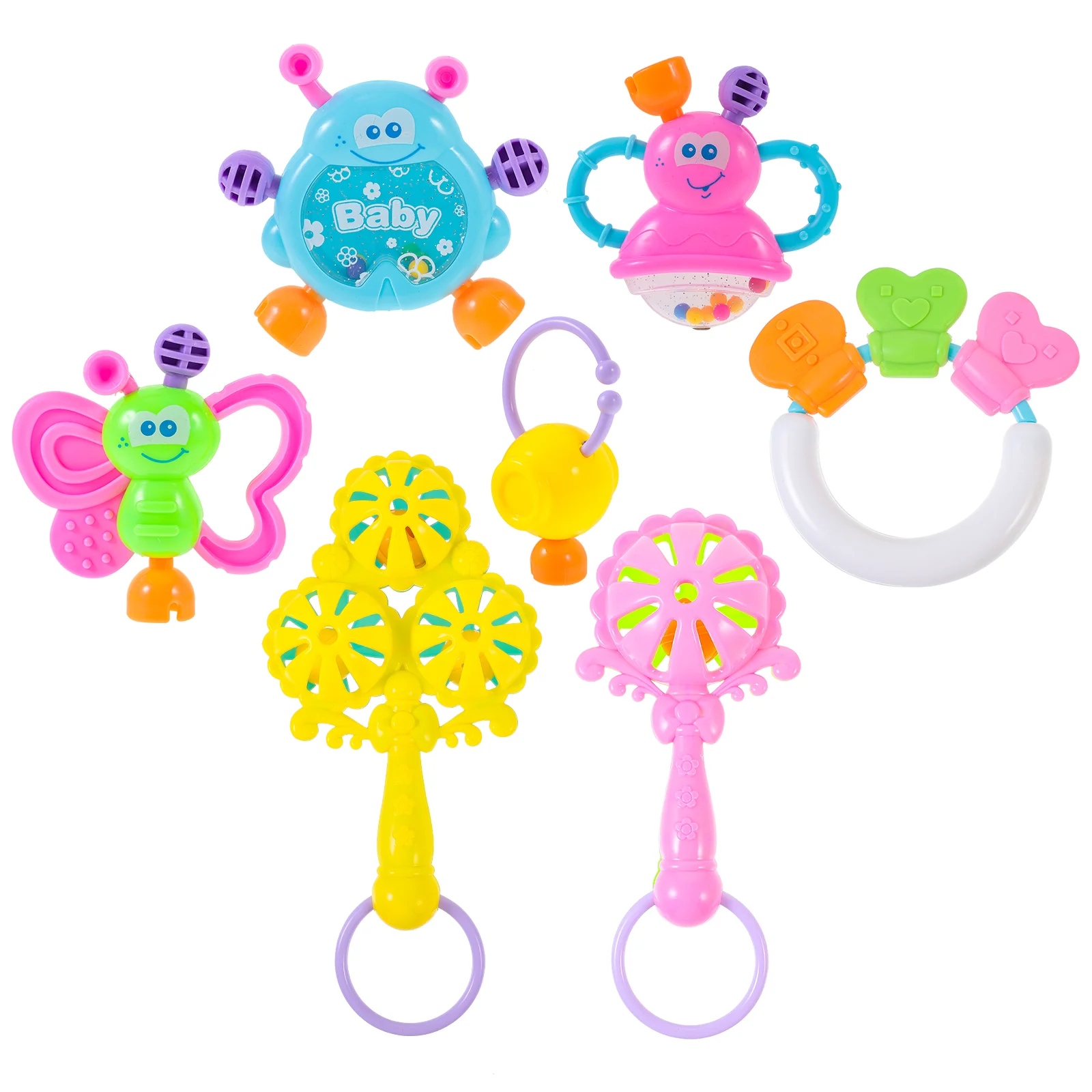 

7 PCS Set Seven Baby Soothe Toy Funny Cartoon Toys Multi-purpose Infant Appease Bell Hand Playthings Newborn stuff Accessories