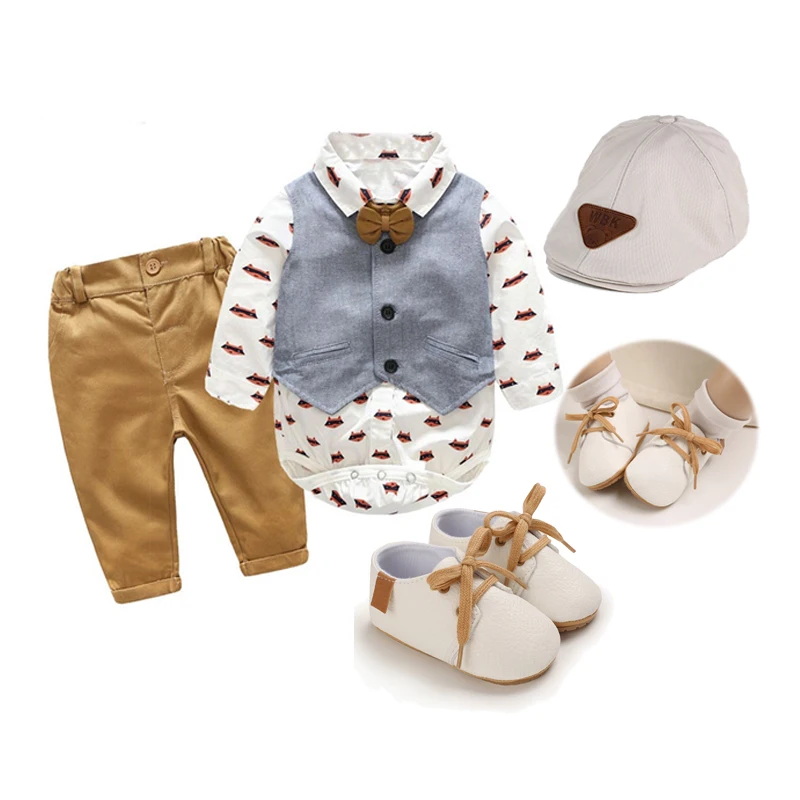 Baby Clothes Set Newborn   Boy  Gentleman   Outfit Long Sleeve Romper with Suspender Pants  Suit