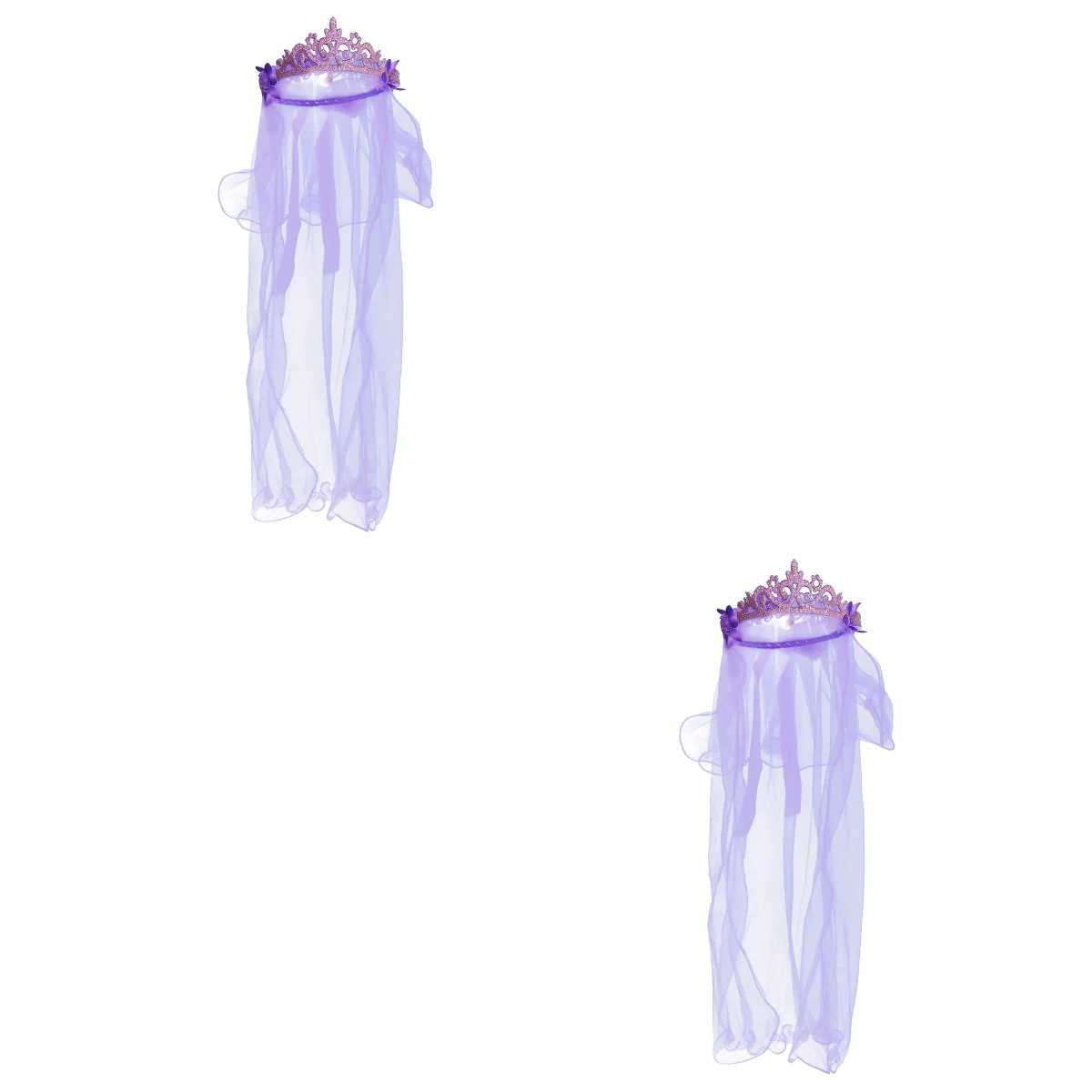 

2pcs Delicate Flower Girl Veils Crown Two Layers White Wedding Communion Hair Wreath Headdress (Purple)