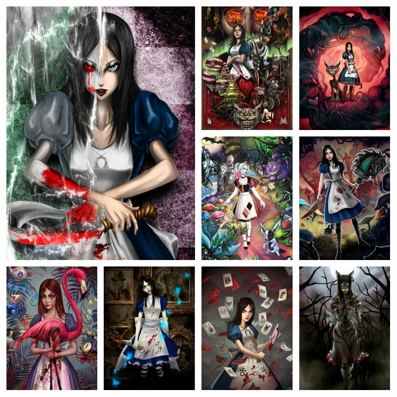 Алмазная картина Алиса безумие возвращается игра ужасов страна чудес искусство