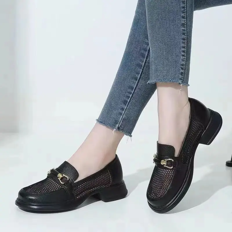 2023 New Summer Hollow Sandals Women's Soft Sole Single Shoes Fashion Round Head Slip-on shoe Shoes Mesh Breathable