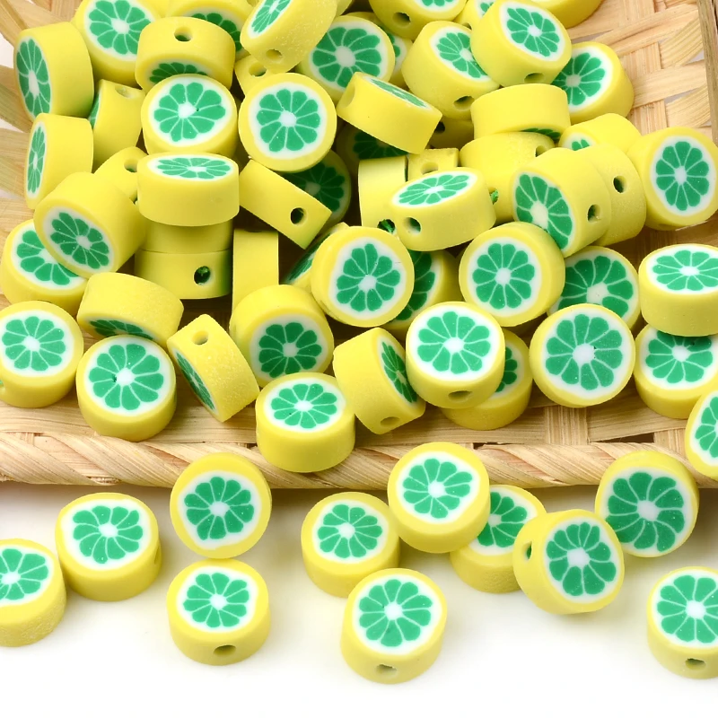 

30pcs/Lot Yellow Lemon Chips Fruit Polymer Clay Beads Loose Spacer Beads For Jewelry Making DIY Bracelet Jewely Accessories