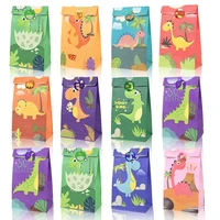 12pcs cute dinosaur packaging bags kids birthday favors candy gift bag with sticker dino birthday party baby shower decorations