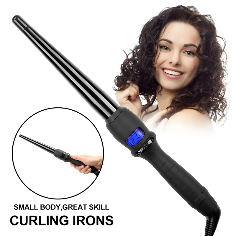 Lcd Single Tube Ceramic Glaze Cone Hair Curler Conical Fast Heating Curling Iron Not Damage Curling Iron Wave Perm Rod Does