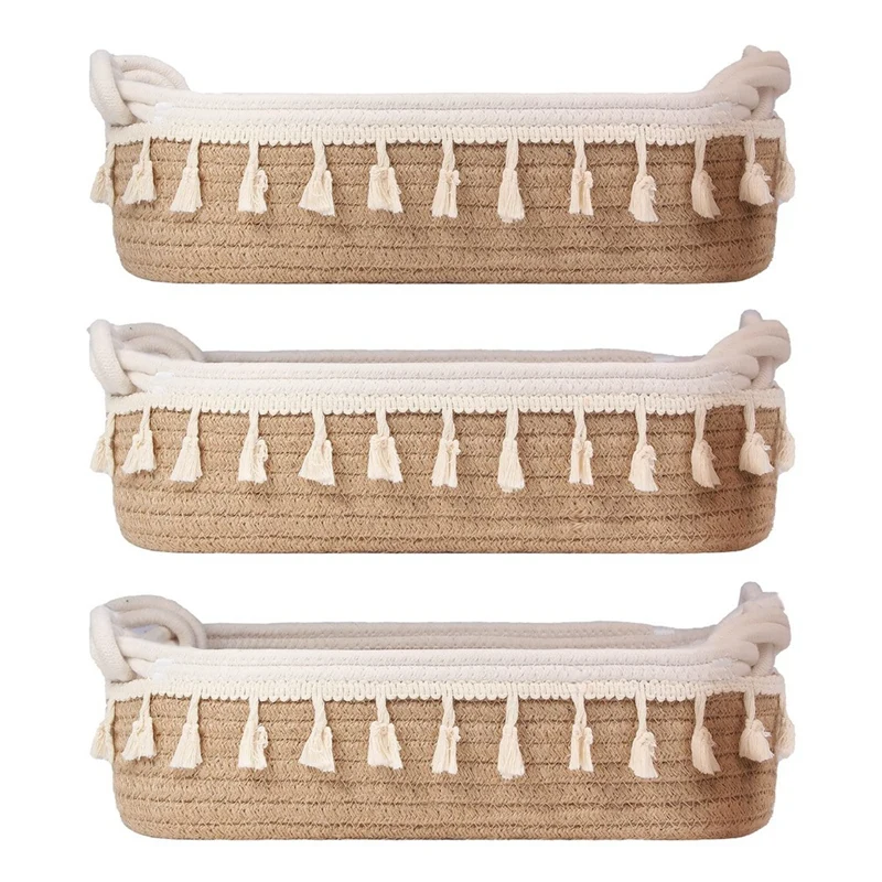 

3PCS Rectangular Pet Baby Toy Cotton Rope Woven Storage Basket Cotton Rope Storage Basket Storage Basket