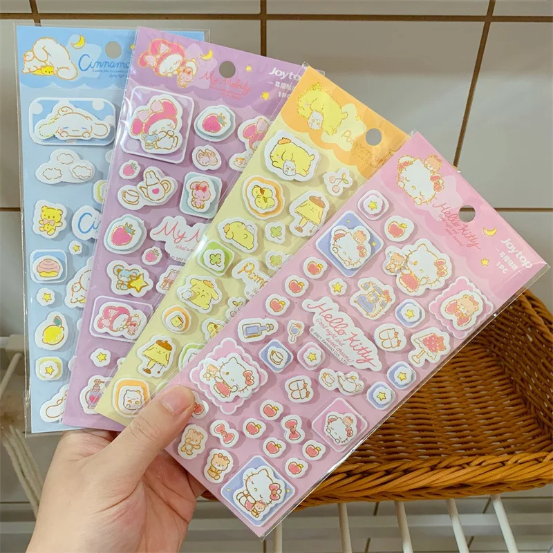 

Sanrio Double Layer Bronzing Sticker Cute Cartoon Bubble Gum Sticker Pack Decoration Hand Account DIY Toy Kawaii Gift