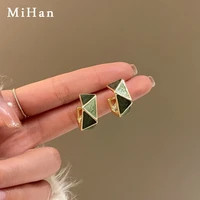 mihan 925 silver needle fashion jewelry green enamel earrings 2022 new trend geometric drop earrings for women accessories