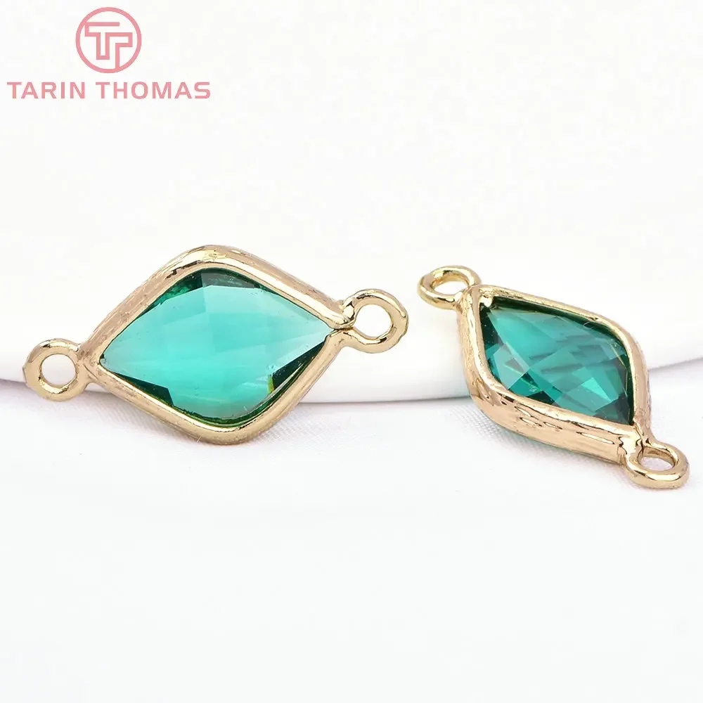 Латунные и стеклянные подвески с двумя отверстиями 10 шт. 23x11 мм 24 К цвета