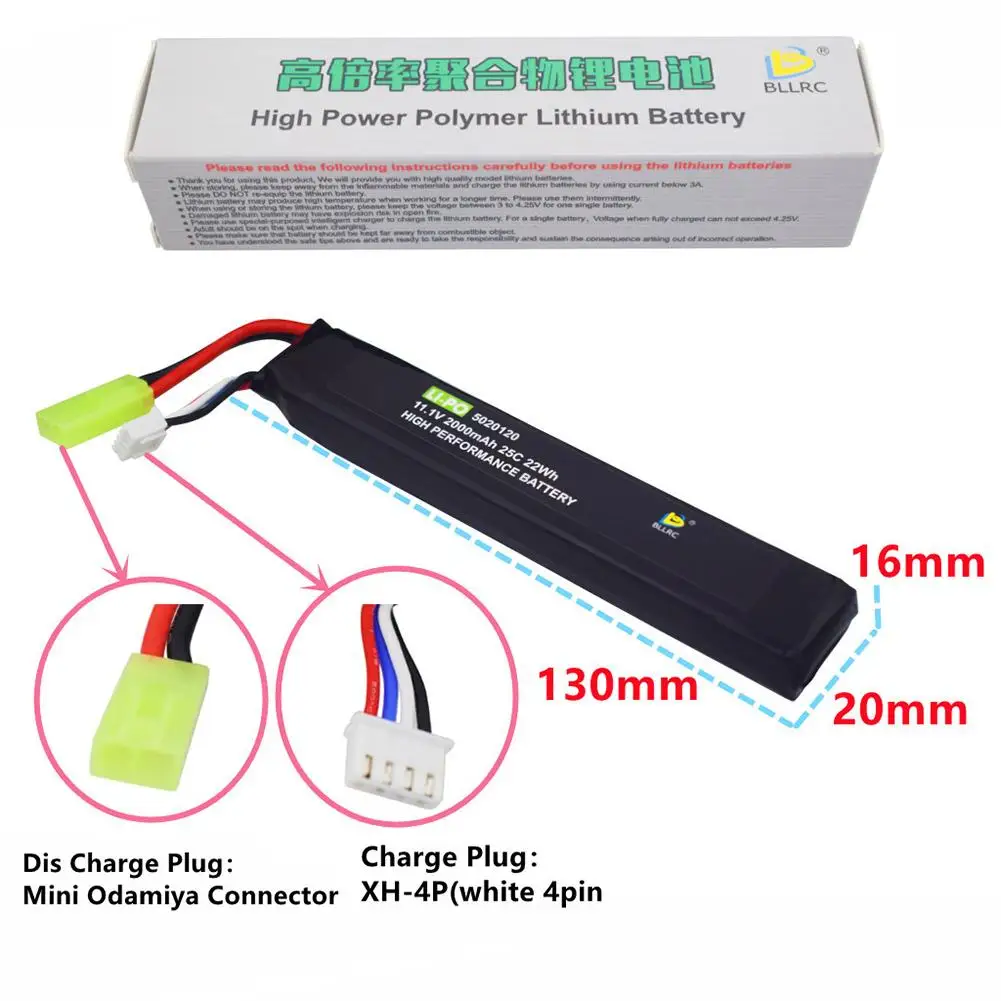 

11.1v 2000mah 25c Lithium Battery With Mini Odamiya Connector For Crane Stock M110 Sr25 Mp5k Mp5 Scar M249 M240b M60 G36 M14