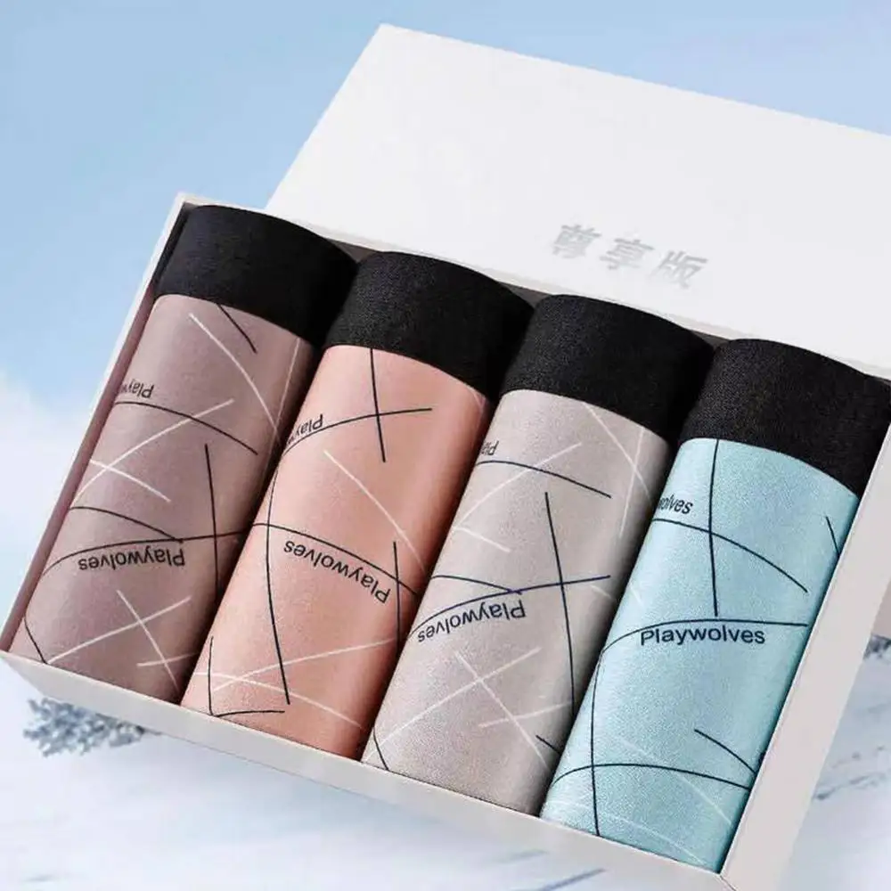 4pcs Boxer Shorts Men's Panties  Cotton Trendy Boxer Shorts Personality Loose Breathable UnderwearSexy  Set Calecon Lot Soft Box