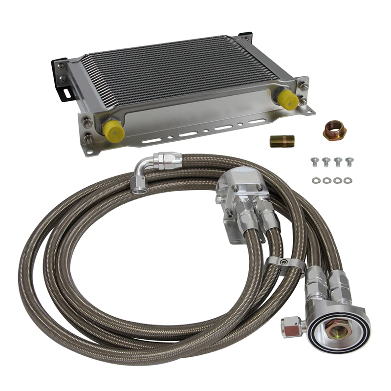 

25 рядов AN10 Универсальный Масляный радиатор трансмиссии двигателя британского типа + комплект адаптера фильтра серебристого цвета