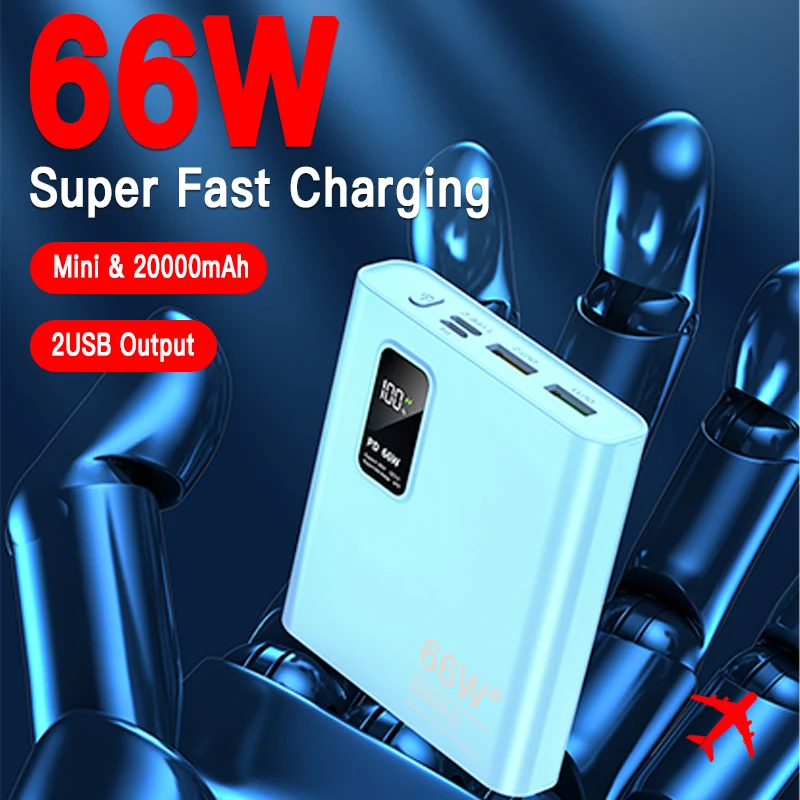 

66 W Super Fast Charging Mini Power Bank Portable Charger 2USB Output Digital Display External Battery Pack for iPhone Mi OPPO