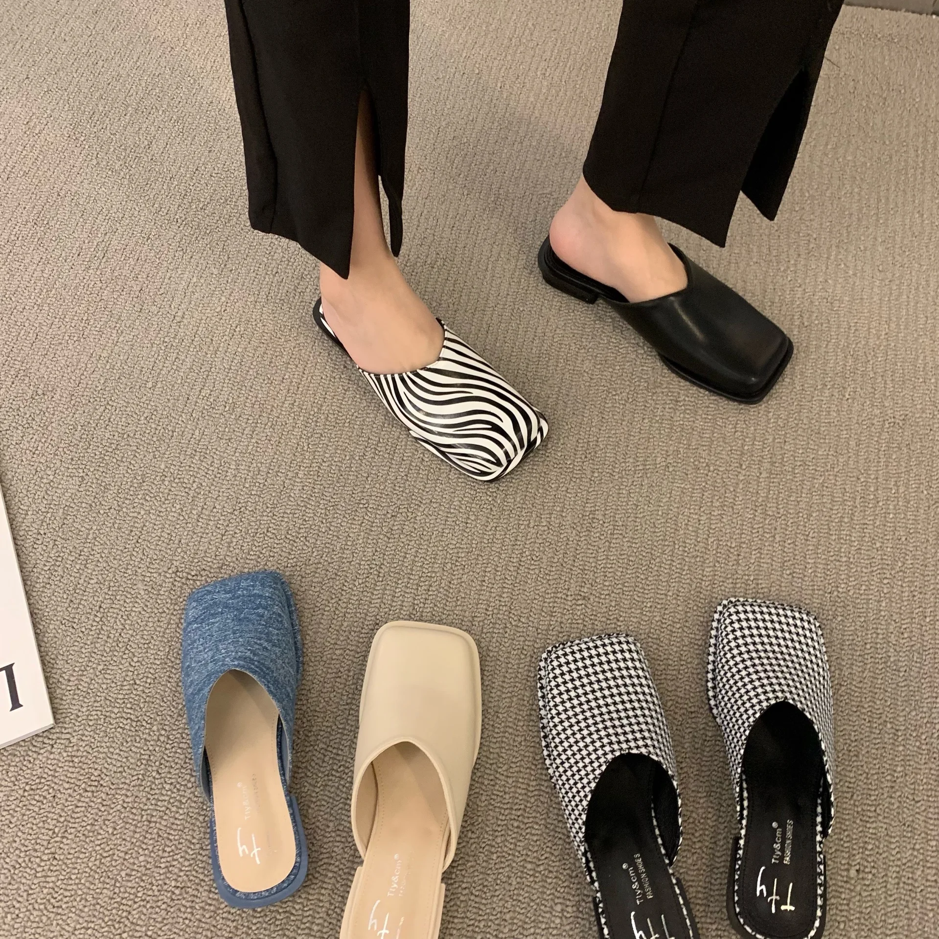 

2022 Spring and Summer Baotou Single Shoes French Flat Low Heeled Half Toe Slippers Fashion Women's Shoes for Outer Wear