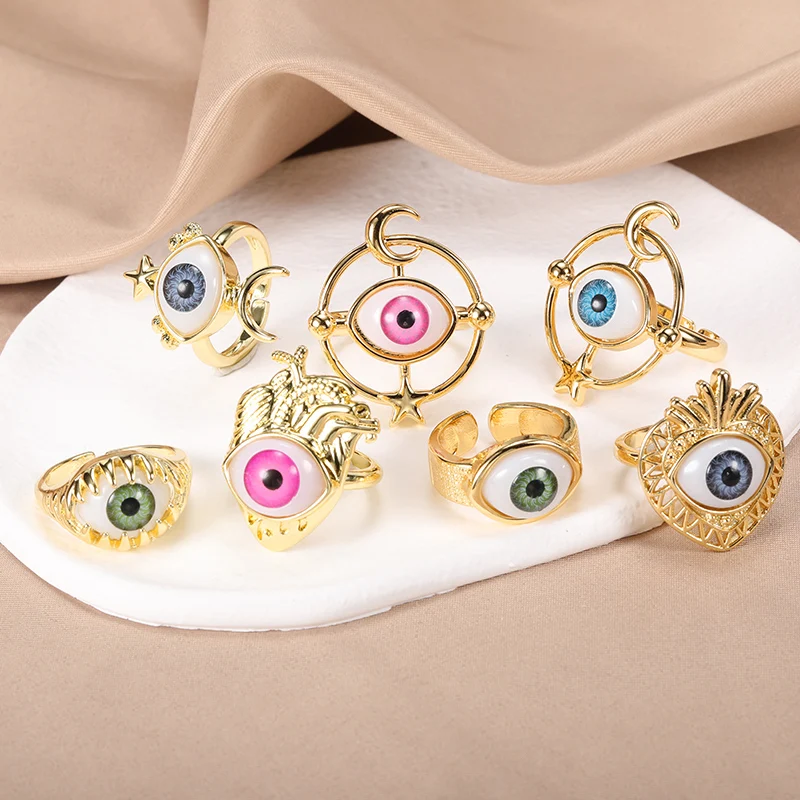 

Punk Turkish Blue Evil Eye Rings For Women Men Adjustable Demon Eye Ring 2022 Trend Wedding Band Lucky Couple Jewerly Gift