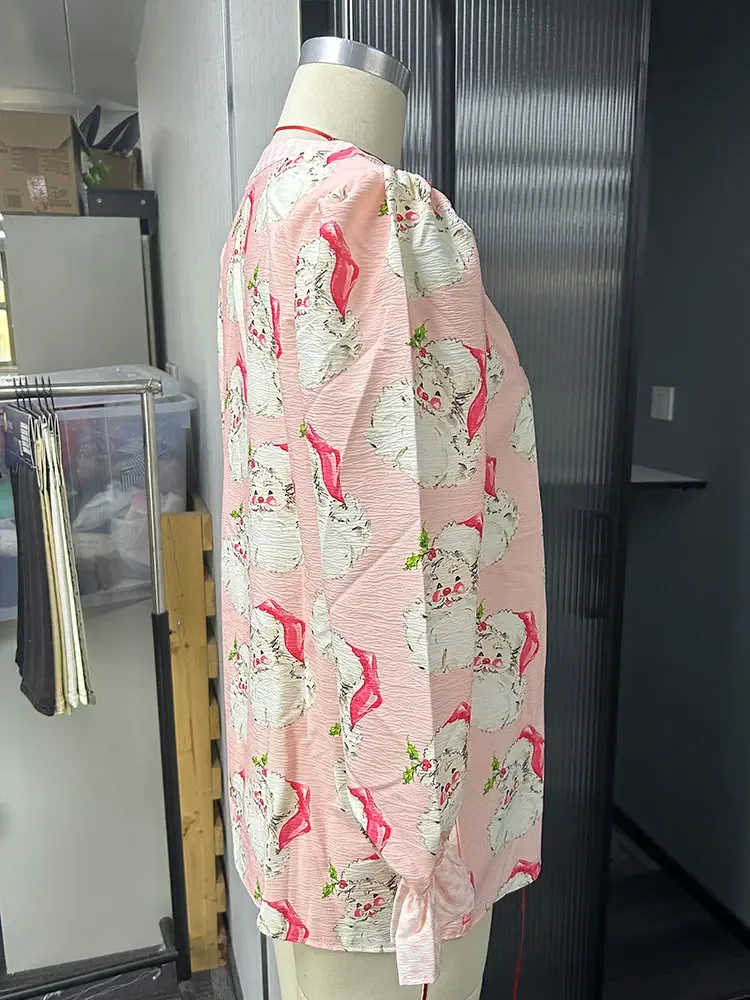 Рождественская футболка с v-образным вырезом и принтом в клетку Санта-Клауса