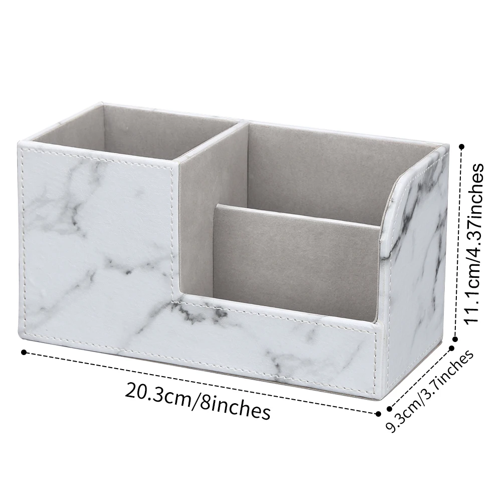 new marble small stationery pen holder pencil box pu leather desk organizer cell phone stand name card holder office storage box free global shipping