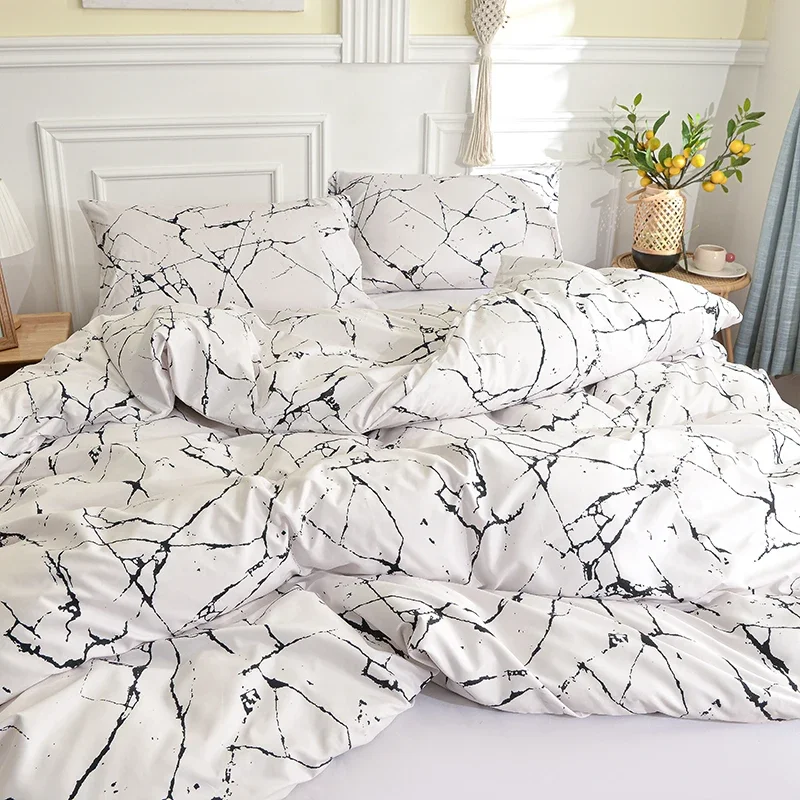 Фото Черно-белый комплект постельного белья для двуспальной кровати sabanas cama двуспальный Королевский/король одеяло наборы односпальный пододеяльник с наволочкой №2