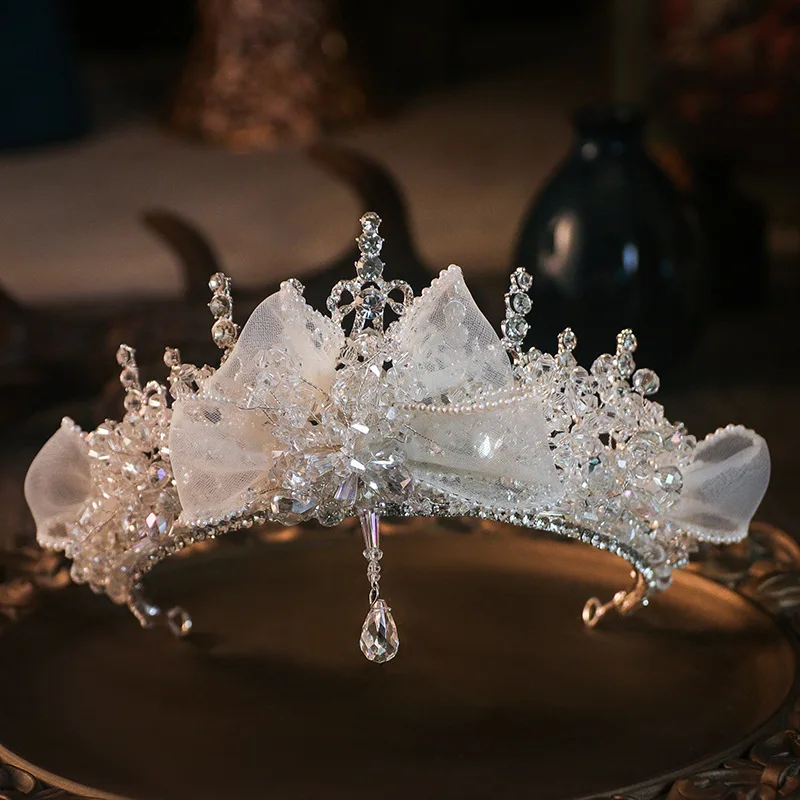 

Bridal Tiara Bowknot Crystal Wedding Crown Hair Accessories Luxury Bride Diadem Headdress Headband Pageant Party Headwear Jewelr
