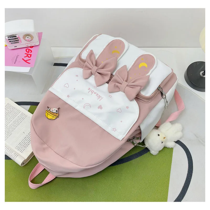 Teenagers Girls Lightweight Waterproof Nylon School Bags 2022 Children Kawaii Bowknot Large Capacity New Fashion Backpacks