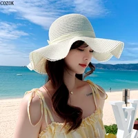 summer beach wavy edge large eaves bow straw hat fashion trend bonnet femme fascinator deportes y ocio gorras cappello