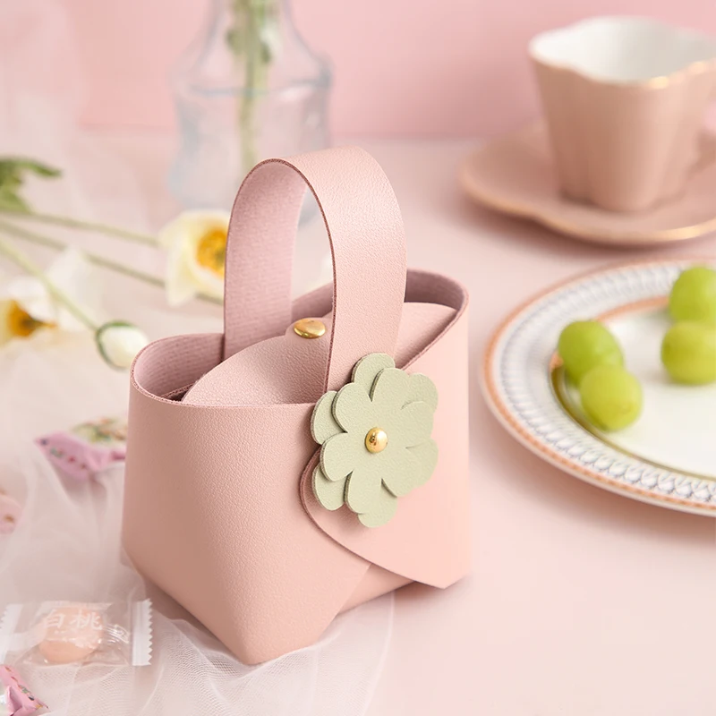 

Creative Leather Handbag Gift Box Flowers Folded Lady Bags Candy Packaging Boxes Baby Shower Party Supplies Wholesale