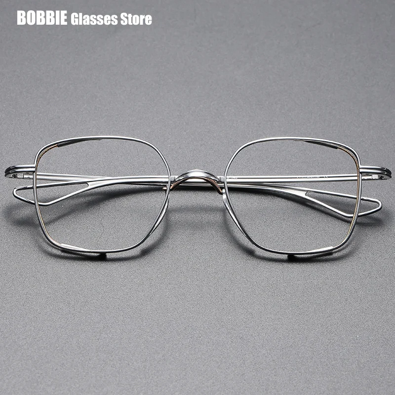 Pure Titanium Glasses Frame Men Fashion Japanese Handmade Designer Double Beam Square Eyeglasses Spectacle Frames Eyewear DTX124