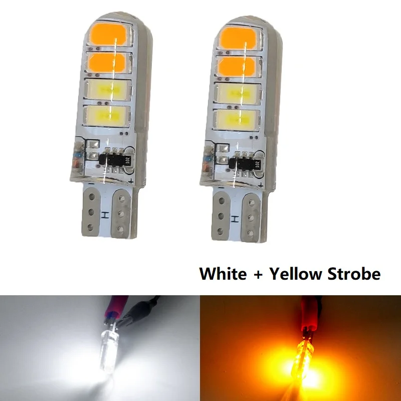 

2PCS LED T10 5630 8smd Two Color Flash Automobile Double Color Flash bulb T10 Silicone Lamp Dome Reading Light Car Accessories